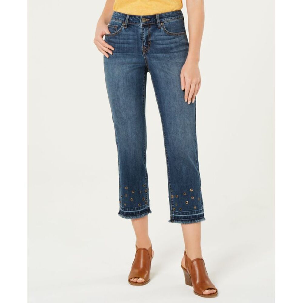 Style & Co Grommet Trimmed Straight Leg Cropped Jeans